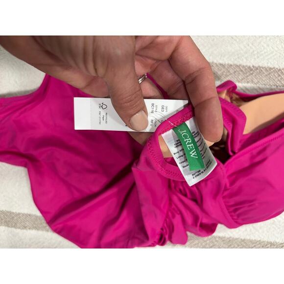 NWT J. Crew One Piece Swimsuit, Ruched Deep V-neck, Hot Pink, Sz 22 - Picture 5 of 5